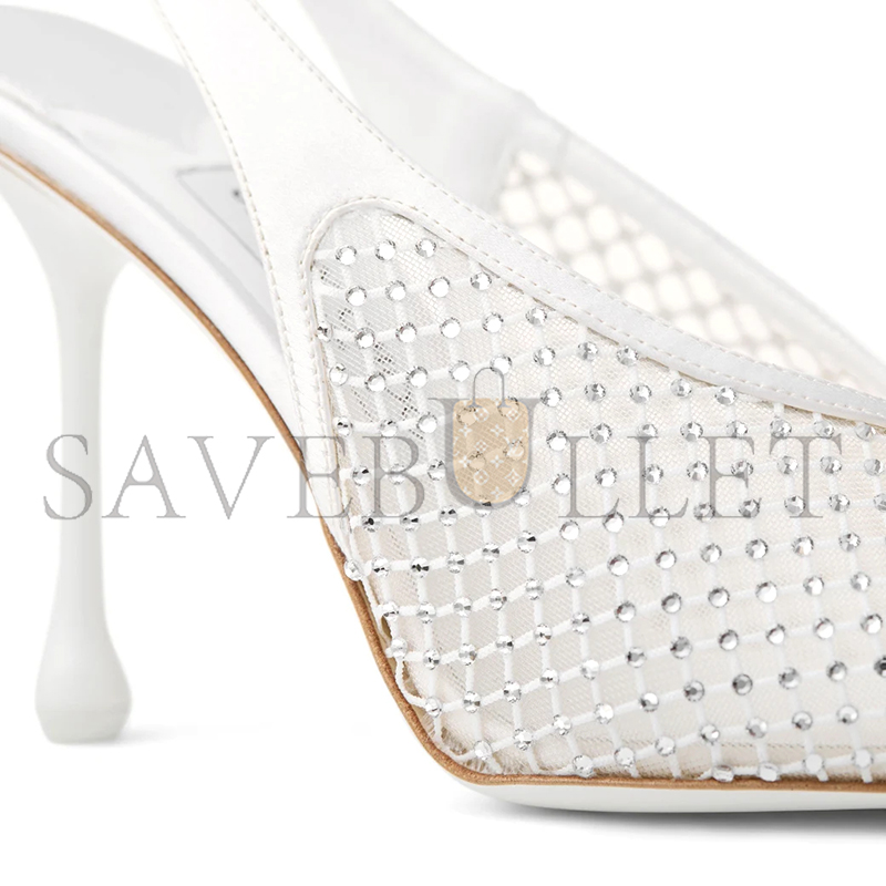 Ji*y Ch* isa 95 white crystal mesh satin pumps isa95qhs